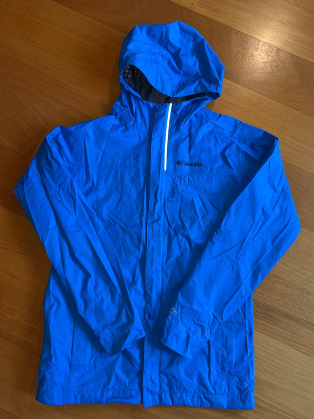 Columbia Omni-Tech Rain Jacket Blue Hooded Waterproof Shell Zip Up Boys Size L